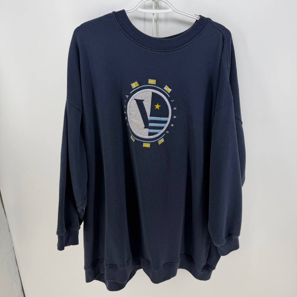 Venezia Jeans Sweatshirt Womens 22/24 Blue Graphic Embroidered 90s Nautical VTG